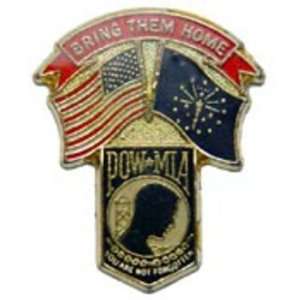  American POW & Indiana Flags Pin 1 1/4 Arts, Crafts 
