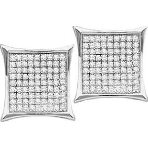 Gold Micro Pave Round White Diamonds Fancy Square Shape Stud Earrings 