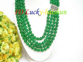 17 8mm 4row round healthy green jade bead necklace 925 silver clasp 