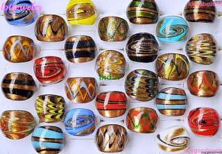 wholesale 50pcs handmade gold sand murano glass rings  