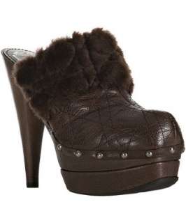 Christian Dior brown leather cannage Ice rabbit fur platform clogs 