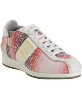 Fendi white coated logo canvas lace up sneakers   