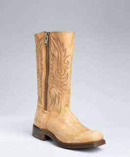 Frye tan stitched leather Heath boots  