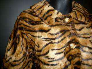   GOES AROUND COMES AROUND FAUX FUR NATALIA CROPPED TIGER JACKET S $418