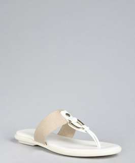 Hogan sand canvas strap and leather knot sandals