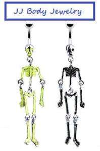 Navel Belly Ring Gothic Skulls Bones Dangle Glow  