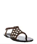 style #310186001 coffee leather studded thong flat sandals