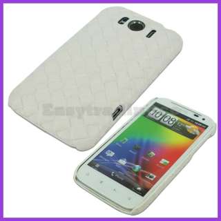 Hard Back Case Cover HTC Sensation XL X315E White 3D Mesh Pattern 
