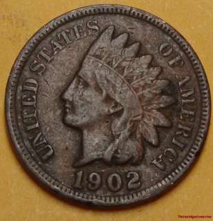 1902 INDIAN HEAD CENT PENNY A7911 FINE F LIBERTY COIN  