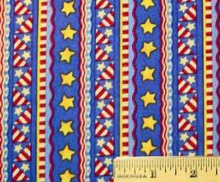 Patriotic novelty stripe in red, cream, blue and yellow. Tiny and 