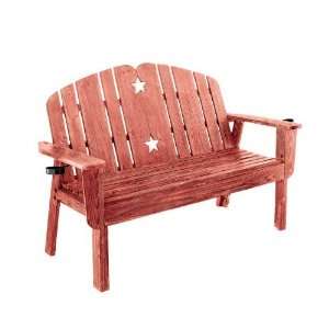    Garden Wood Slat Bench with Cup Holders in Red Wash