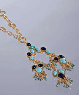 Rachel Reinhardt turquoise resin cabochon pendant long necklace 