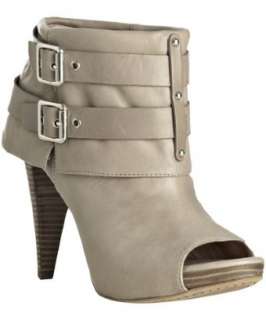 Vince Camuto taupe leather Flore peep toe buckle booties   