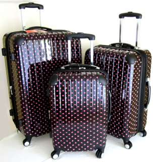   Luggage Set Hard Rolling 4 Wheels Spinner Travel Bag Polka Dots Pink
