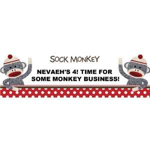 Sock Monkey Red   Personalized Banner Standard 18 x 61 