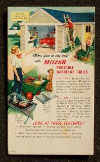 1950s Blotter Milcor Barbecue Grill Old Car Dog Family  