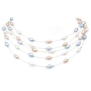   Melody 5 Strand Pink Multi Freshwater Pearl Sterling Silver Necklace