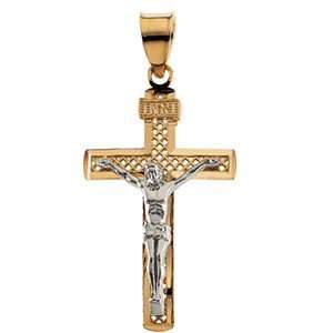 Designer Jewelry Gift 14K Yellow/White Gold Two Tone Crucifix Pendant 