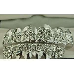 Grillz Card Design CZ Silver tone top and bottom mouth grillz set L018 