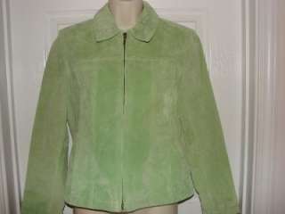 COLDWATER CREEK Lime Green Suede Leather Ink Spot Jacket Coat Ladies 