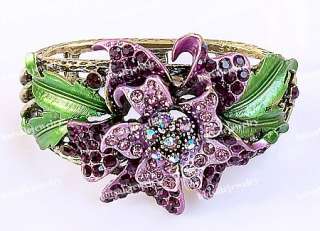   6pcs VTG tone flower crystal rhinestone bracelets bangle AB35  