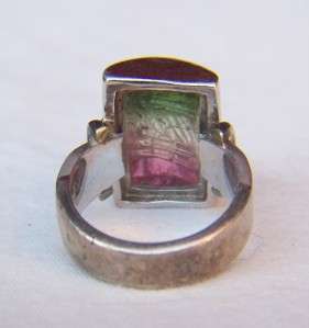   ~VINTAGE~STERLING SILVER~CARVED~TRI COLOR~WATERMELON TOURMALINE~RING