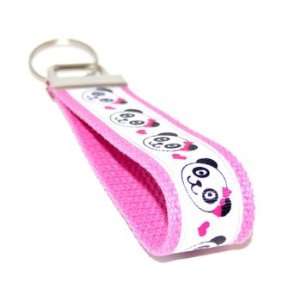  White Panda Bear Love 5   Pink   Keychain Key Fob Ring 