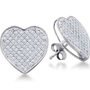   Tone Gold Heart Shape Pave Set Round Diamond Stud Earrings (1/10 cttw