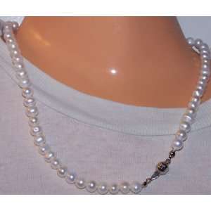   7MM Genuine Fresh Water Pearl Necklace Cream 18inch 