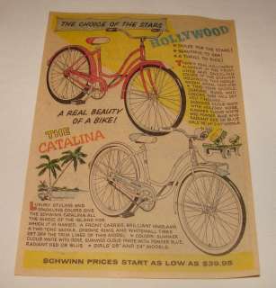 1959 Schwinn bicycles cartoon ad ~ HOLLYWOOD, CATALINA  