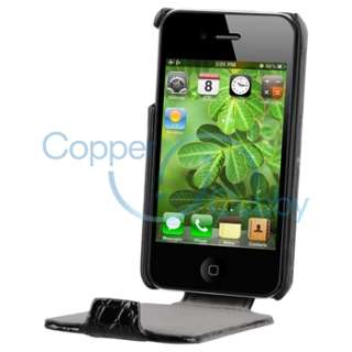 BLACK SNAKE SKIN Leather Flip Case Cover LCD GUARD FOR Apple iPhone 4 