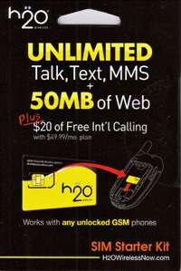 BRAND NEW H20 3G GSM PREPAID SIM CARD STARTER KIT UNLIMITED TALK TEXT 