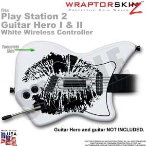 PS2 Guitar Hero I & II White Wireless Controller Skin Big Kiss Black 