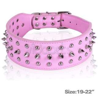 19 22 Pink Spiked Studded Leather Dog Collar Large  