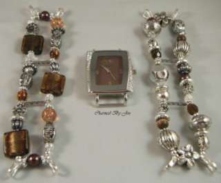   BROWN Handcrafted WATCH SET w/ (2) INTERCHANGEABLE Chunky Beaded BANDS