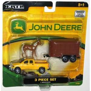   Deere 3 Piece Set, Dodge Truck, Trailer and 1 Horse 