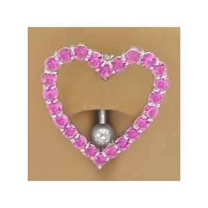 Pink Cz Open Heart around Belly Reverse Top Mount Belly button Navel 