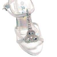 Kids Evening High Heel T Strap Rhinestone Sandals Silver Sz 9 / girls 