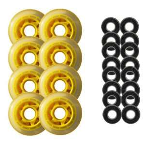  Clear / Yellow Inline Skate Wheels 77mm 78a + ABEC 5S 