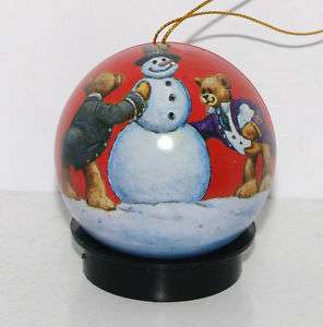 Christmas Holiday Bears in Tails / Snowman Metal Tin Box Container 