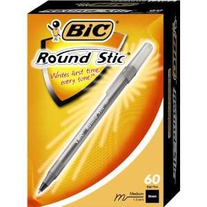  BIC Round Stic Ball Pen, Medium Point, 1.0 mm, Black, 60 Pens 