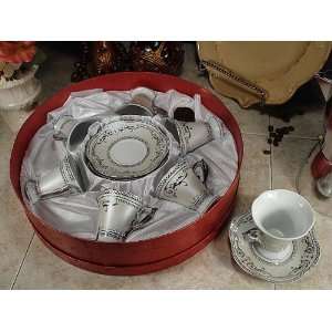 Baby Keepsake 12pc Coffee set with hat box deco silver   D`Lusso 