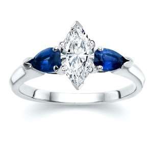   Diamond with Pear Blue Sapphire Ring 18K Samuel David Jewelry
