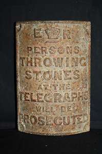 Antique Persons Throwing Stones Telegraph Pole Sign Notice 1800s 