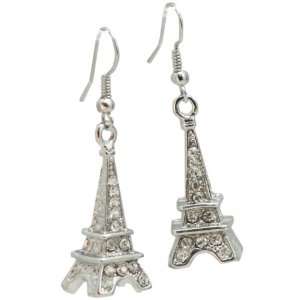   3D Crystal Accented Paris Eiffel Tower Charm Dangle Earrings Jewelry