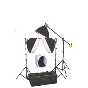  Kit with Boom Kit and 3 Softboxes and a Round Tent