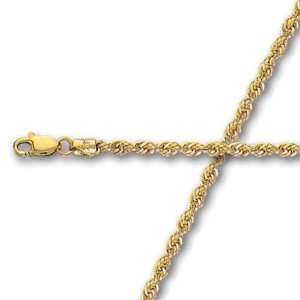  Solid Rope 14 K Yellow Gold Chain Necklace, 2.5mm width (7 