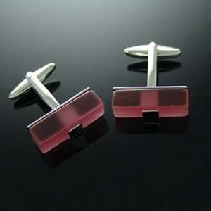  Pink Cats Eye Square Bar Cufflinks 