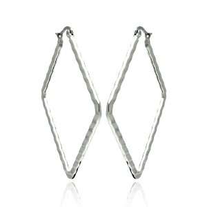  Stainless Steel Earrings Diamond Cut Open Diamond Shape 