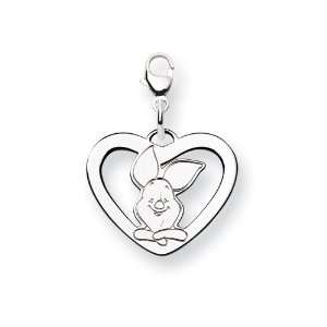  Sterling Silver Disney Piglet Heart Lobster Clasp Charm Jewelry